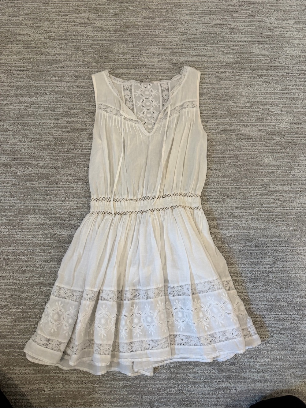 LoveShackFancy Ivory Lace-Panel Sleeveless Dress
